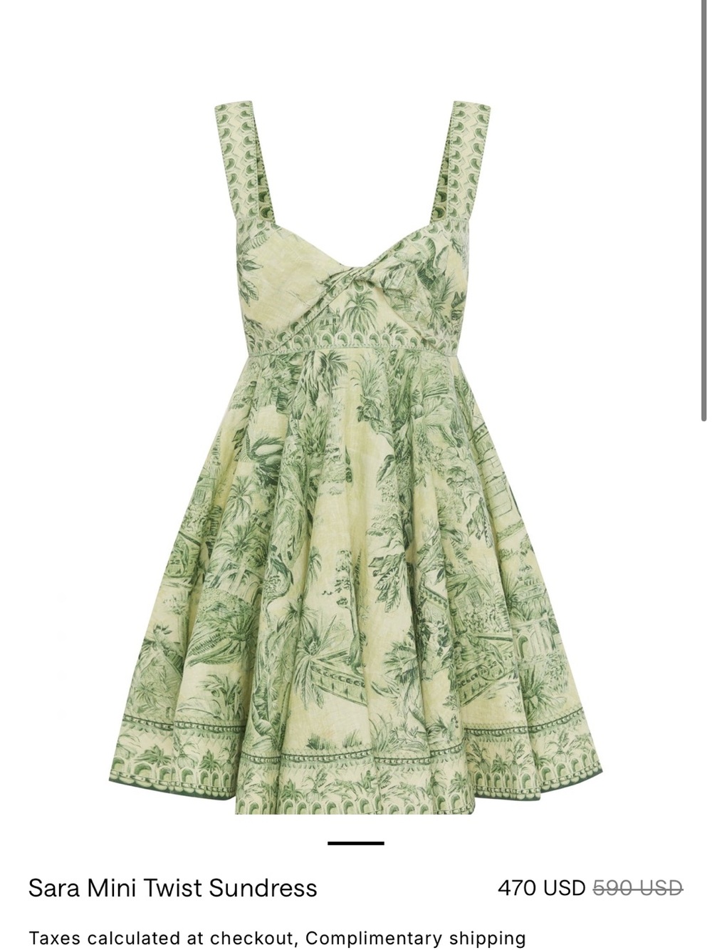 ALEMAIS Sara Mini Twist Sundress in Light Green Toile